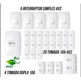 Kit 20 Tomadas + 5 Interruptores + 4 Dupla Completa Blux (HOME BRANCA)